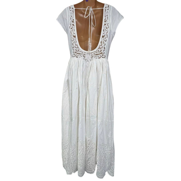 New FREE PEOPLE Laine Eyelet Midi Dress $298 X-LARGE Ivory Floral Lace Trim - Picture 6 of 7
